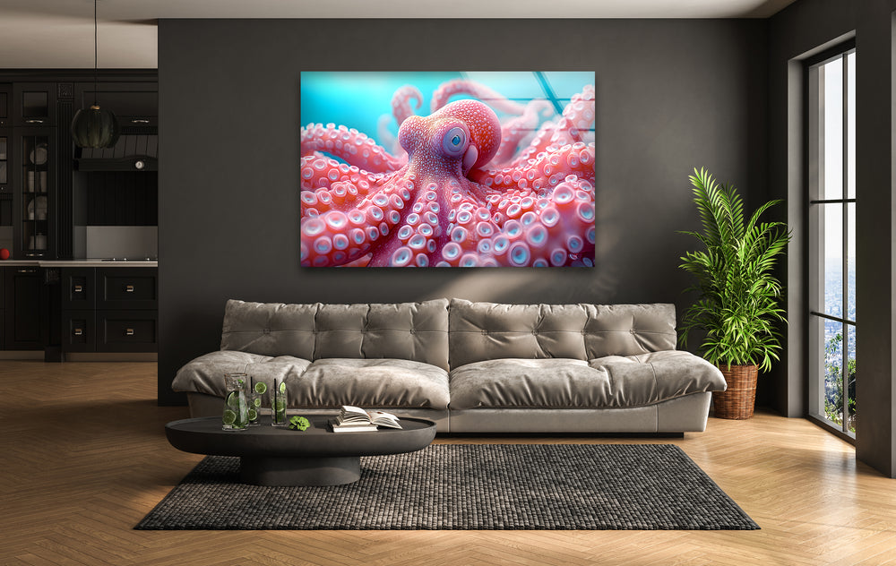 Pink Octopus Glass Wall Art glass photo prints, glass picture prints
