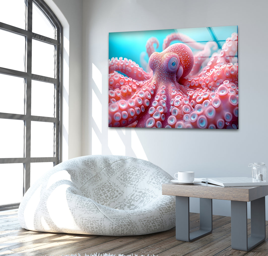 Pink Octopus Glass Wall Art large glass photo prints, glass wall photos
