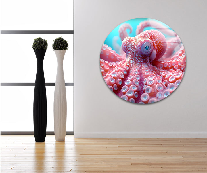 Pink Octopus Glass Wall Art custom glass photo prints, large glass prints
