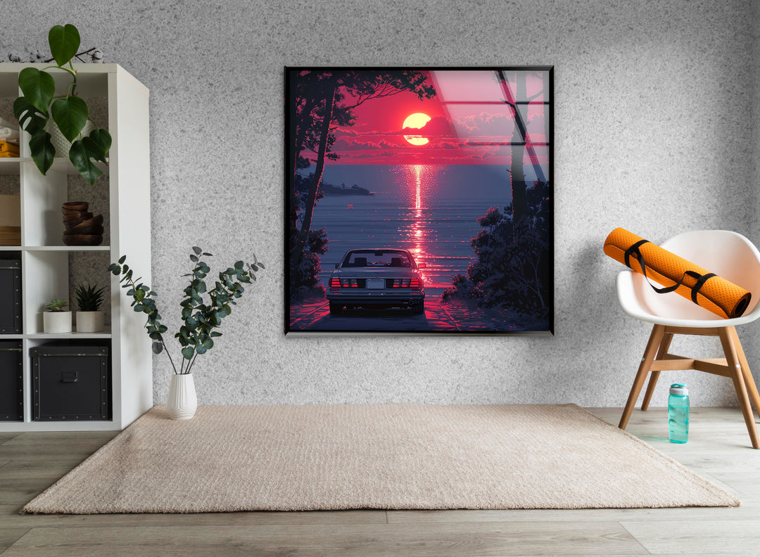 Pink Sunset View Glass Wall Art stained glass wall art, stained glass wall decor
