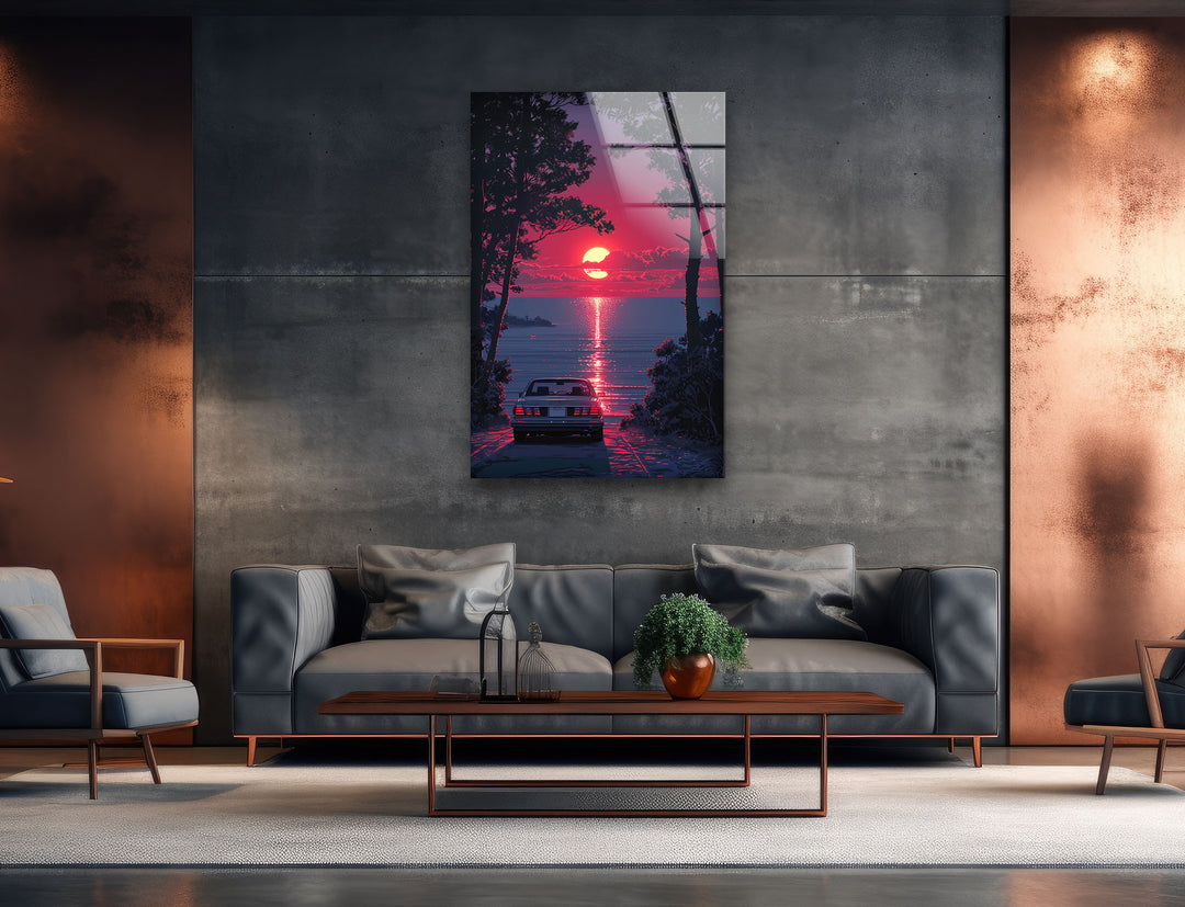 Pink Sunset View Glass Wall Art photo print on glass, prints on glass wall art
