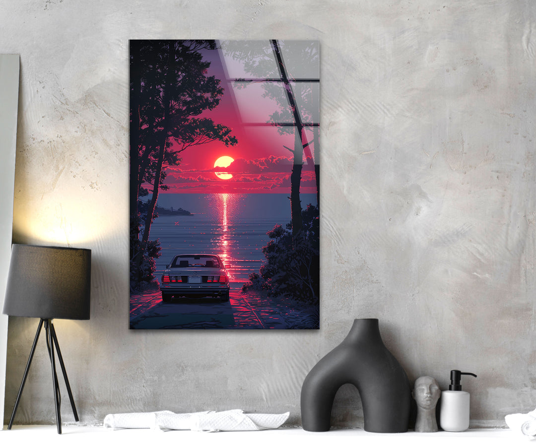 Pink Sunset View Glass Wall Art custom glass photo prints, large glass prints
