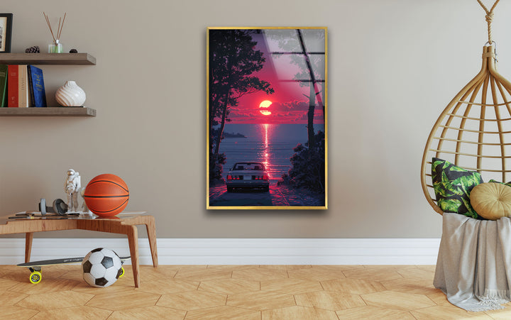 Pink Sunset View Glass Wall Art picture on glass wall art, photos printed on glass
