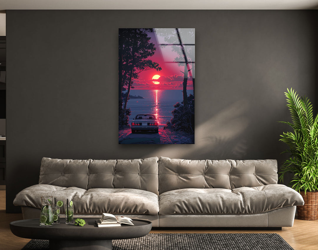 Pink Sunset View Glass Wall Art glass pictures for Wall, glass prints wall art
