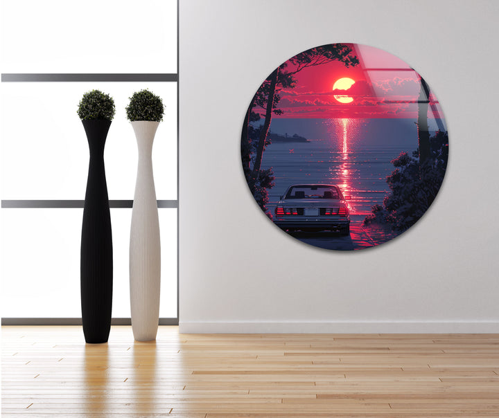 Pink Sunset View Glass Wall Art print picture on glass, Tempered Glass Wall Art
