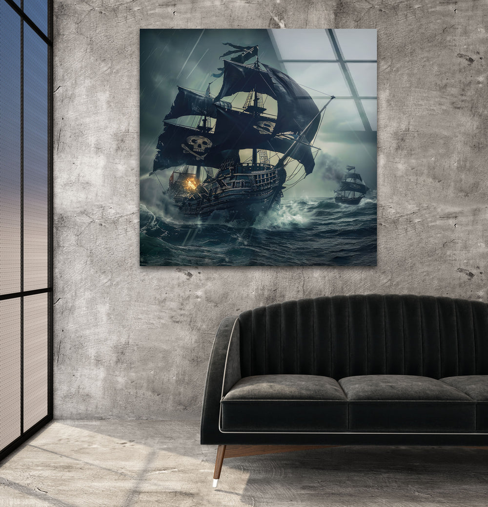 Pirate Ship Glass Wall Art 16-Glass Pictures For Wall
