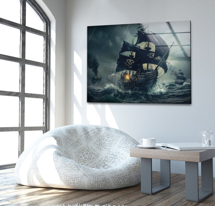 Pirate Ship Glass Wall Art custom glass pictures, glass art prints
