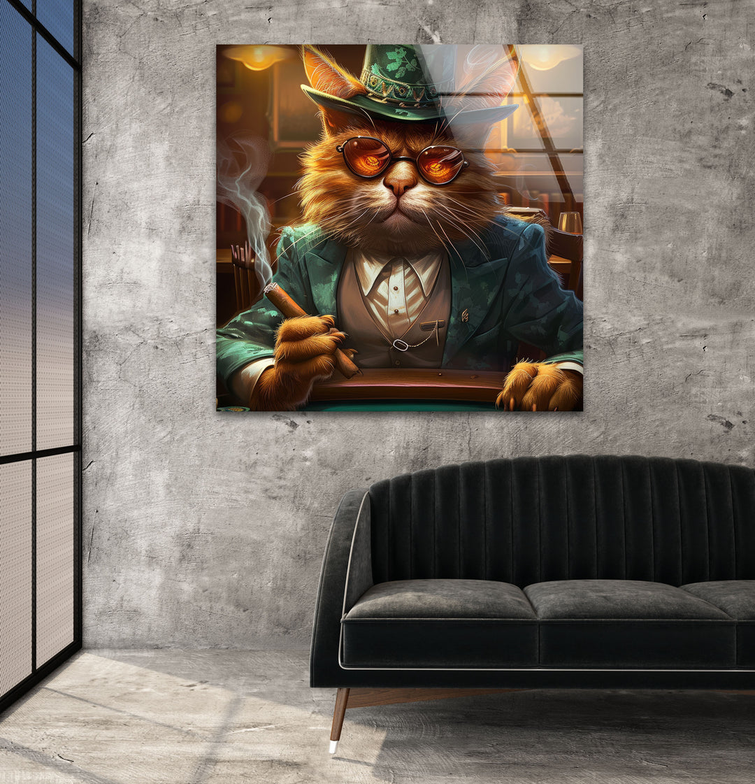 Poker Cat Glass Wall Art glass wall decor, glass wall art decor
