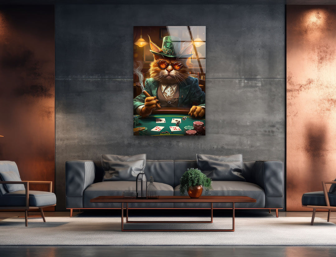 Poker Cat Glass Wall Art custom glass pictures, glass art prints
