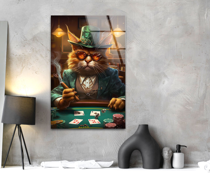 Poker Cat Glass Wall Art glass image printing, glass prints from photos
