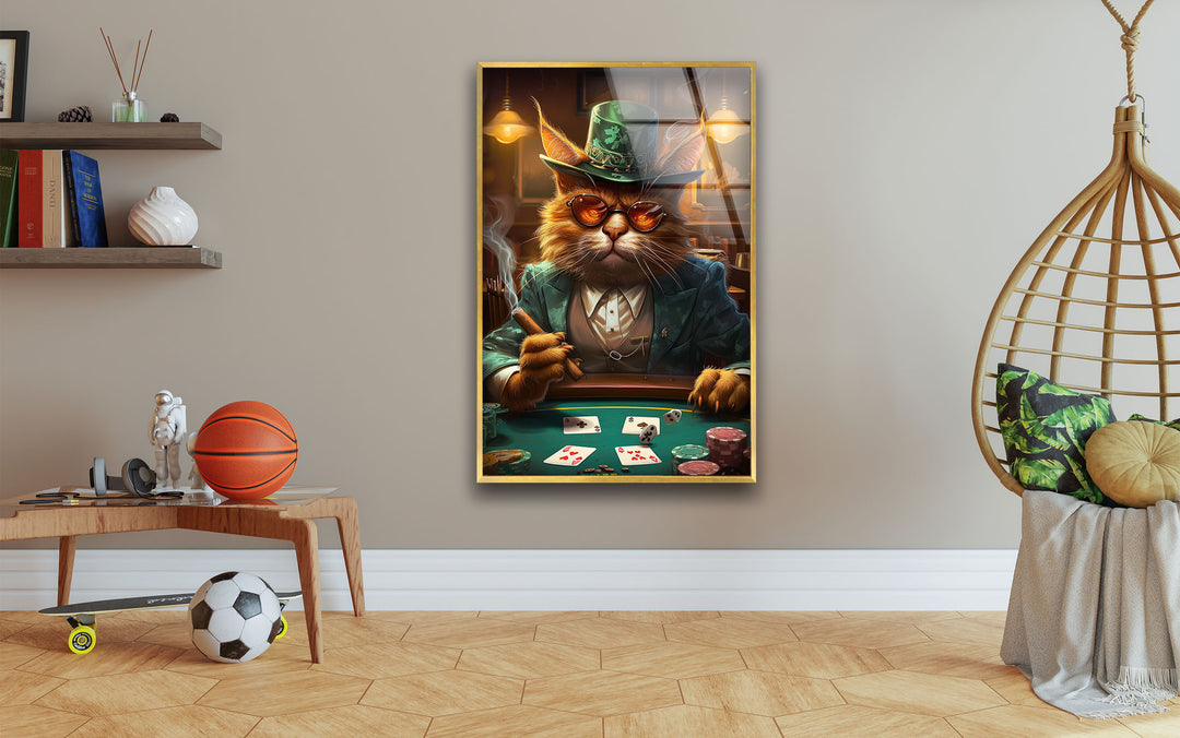 Poker Cat Glass Wall Art glass photo prints, glass picture prints
