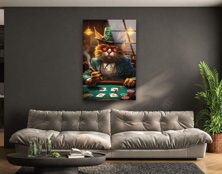 Poker Cat Glass Wall Art print on glass, glass printed photos
