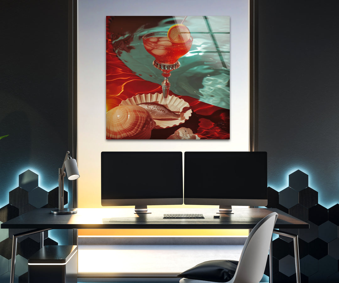 Poolside Cocktail Tempered Glass Wall Art - MyPhotoStation