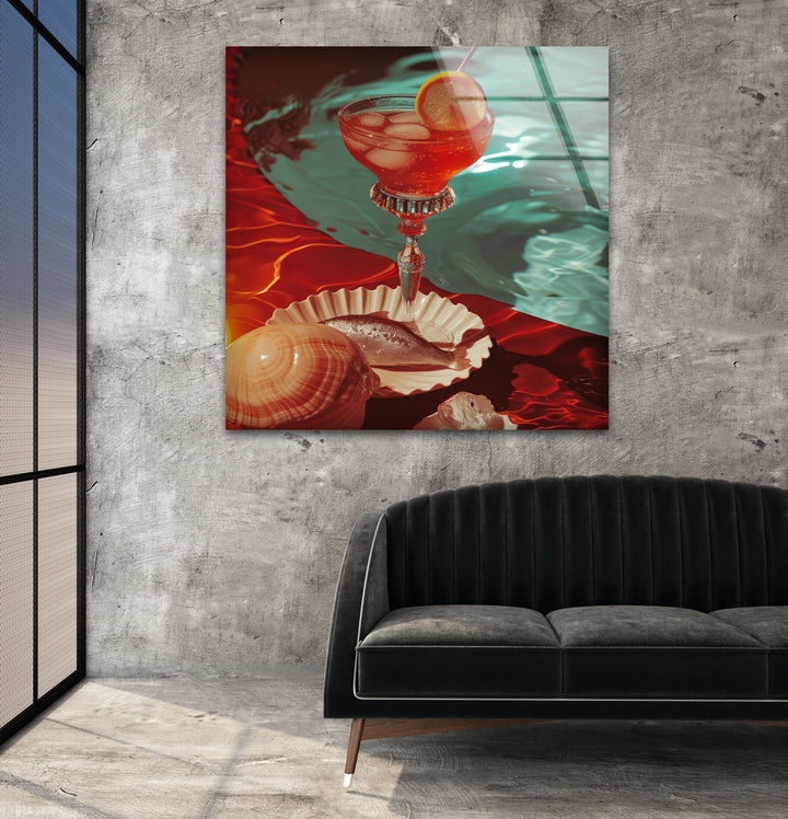 Poolside Cocktail Tempered Glass Wall Art - MyPhotoStation