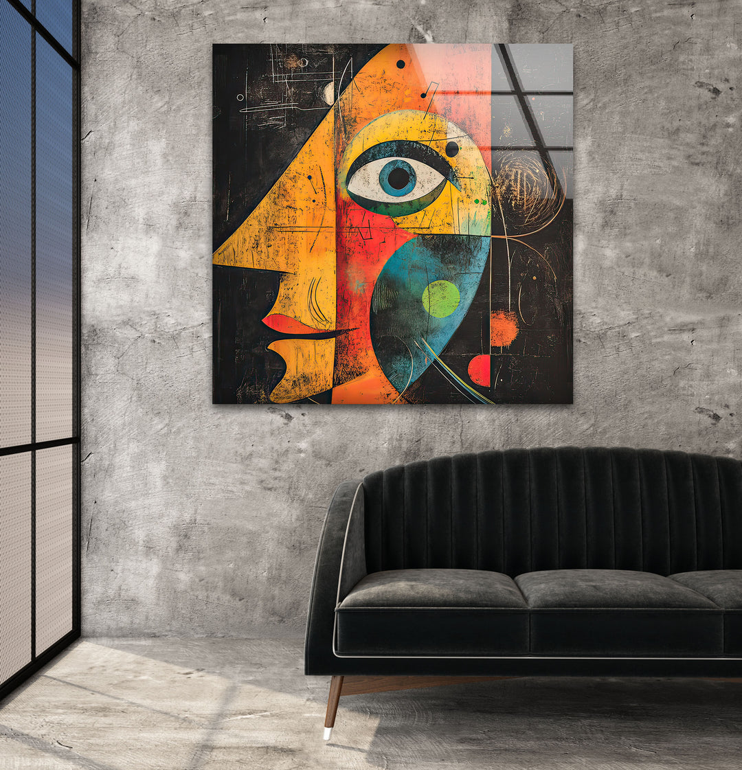 Portrait in Style of Miro Painting Glass Wall Art large glass photo prints, glass wall photos
