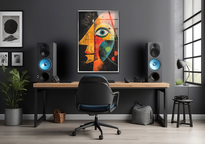 Portrait in Style of Miro Painting Glass Wall Art print on glass, glass printed photos
