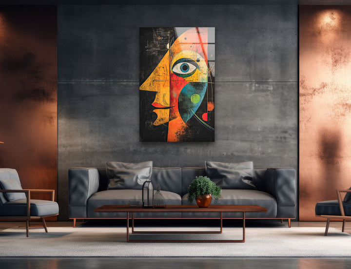 Portrait in Style of Miro Painting Glass Wall Art print picture on glass, Tempered Glass Wall Art
