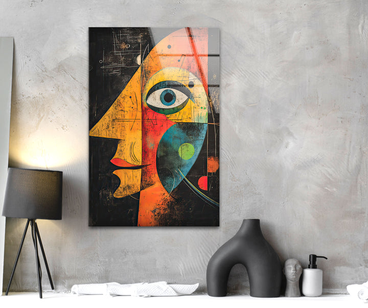 Portrait in Style of Miro Painting Glass Wall Art glass wall decor, glass wall art decor
