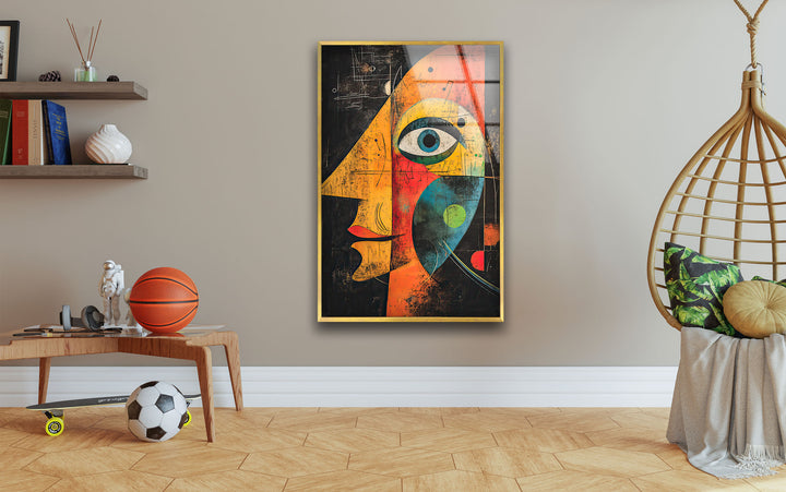 Portrait in Style of Miro Painting Glass Wall Art stained glass wall art, stained glass wall decor
