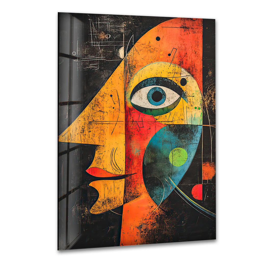 Portrait in Style of Miro Painting Glass Wall Art custom glass pictures, glass art prints
