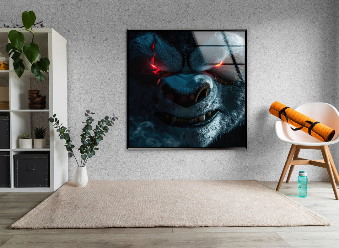 Portrait of an Angry KungFu Panda Glass Wall Art print picture on glass, Tempered Glass Wall Art
