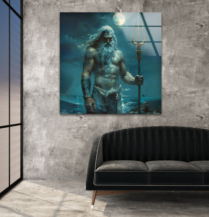 Poseidon Glass Wall Art glass art painting, glass art for the Wall
