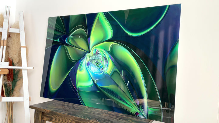 Green 3D Fractal Tempered Glass Wall Art