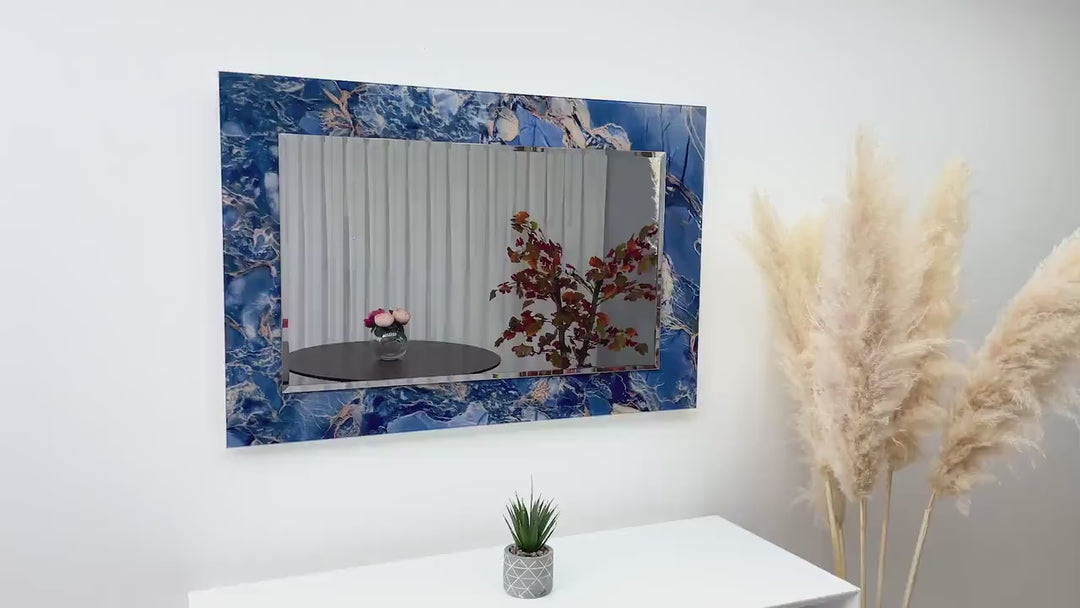 Abstract Navy Blue and Beige Wall Mirror