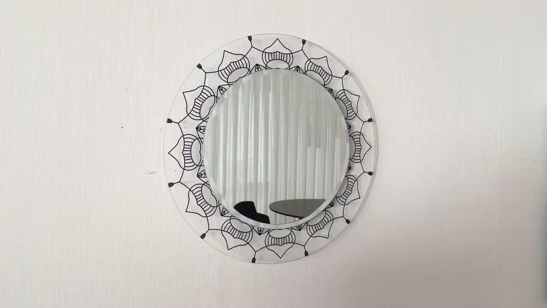 Transparent Blue Flowers Round Wall Mirror