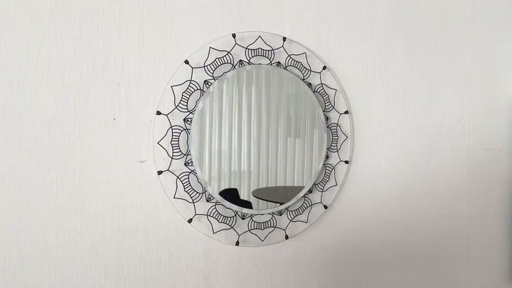 Transparent Blue Flowers Round Wall Mirror