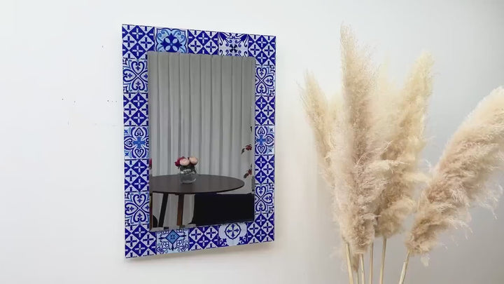 Navy Blue Mosaic Design Wall Mirror