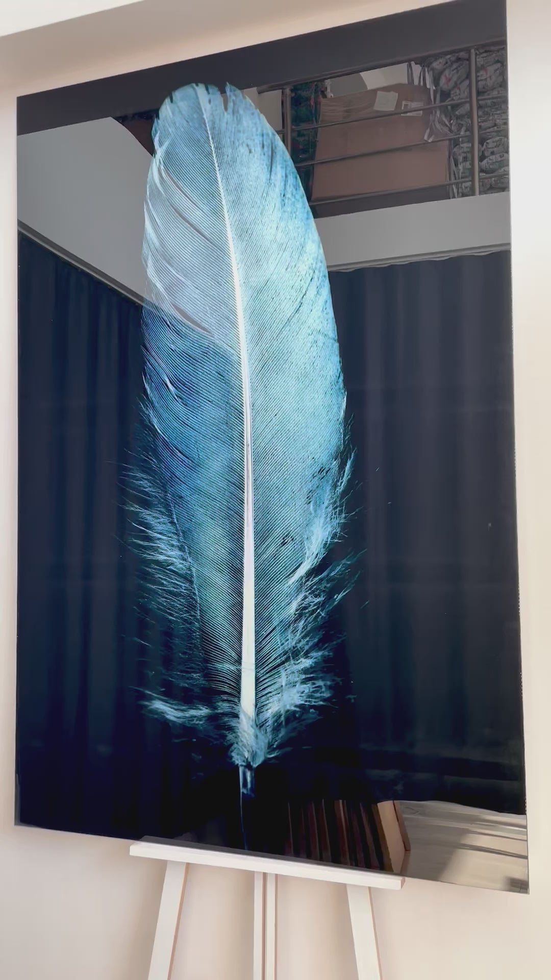 Large Blue Feather Glass Wall Art