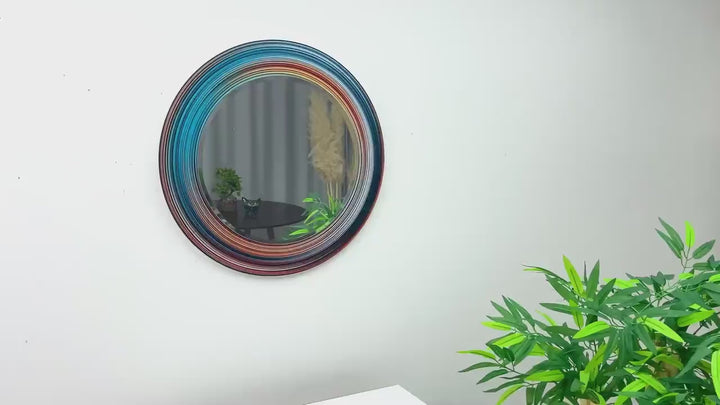 Blue & Orange Abstract Round Wall Mirror