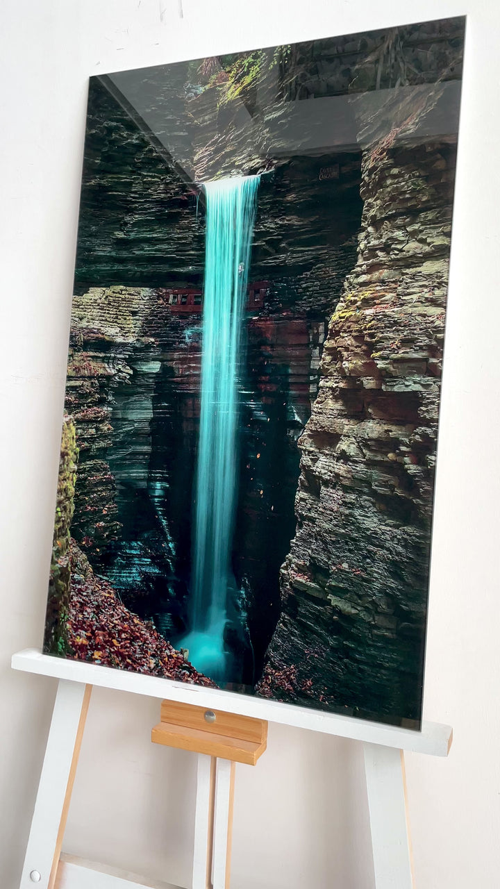 Cavern Cascade Landscape Glass Wall Art