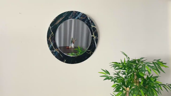 Dark Blue Marble Patterned Wall Mirror