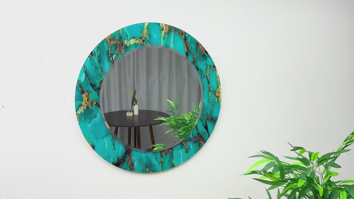 Turquoise & Gold Abstract Wall Mirror