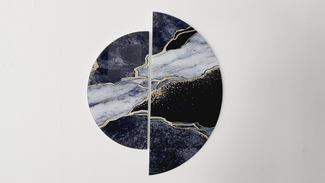 2 Piece Black & Gold Marble Glass Wall Art