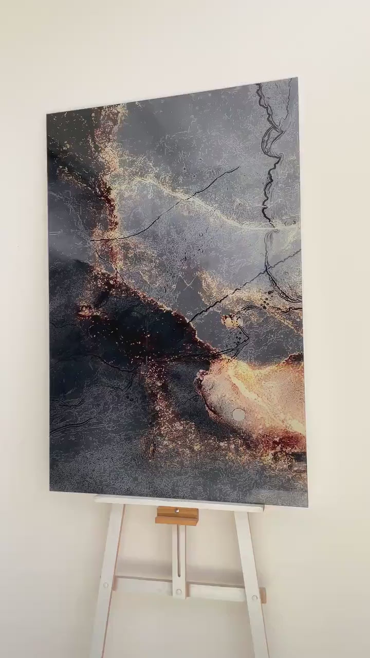 Dark Gold Alcohol ink Glass Wall Art