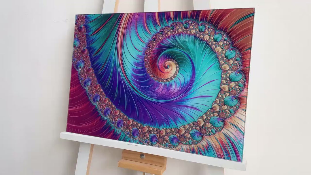 Bright Rainbow Spiral Fractal Glass Wall Art