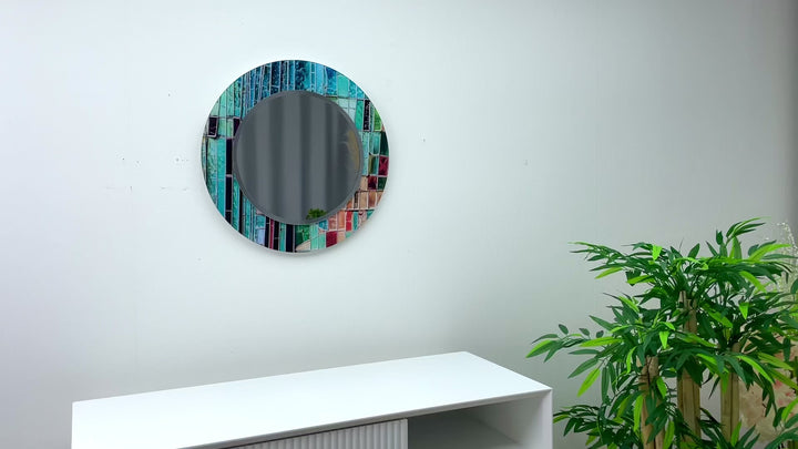 Stained Light Blue Wall Mirror