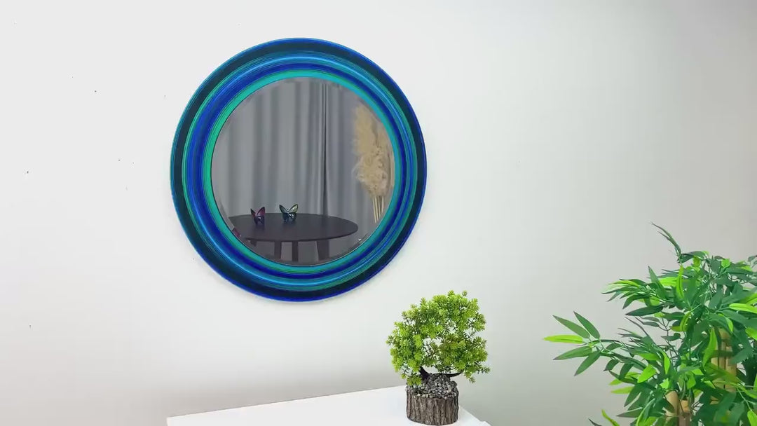 Abstract Turquoise Round Wall Mirror