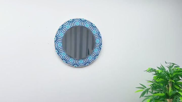 Mosaic Round Blue Wall Mirror