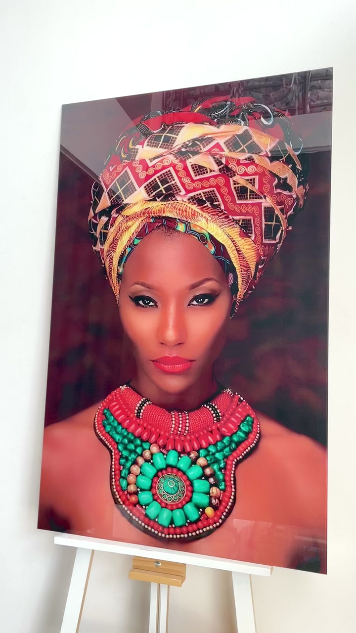 African Woman Glass Wall Art