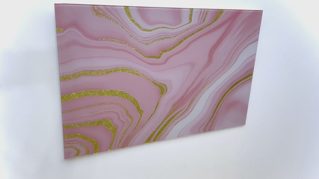 Pink Rose Gold Fluid Art Glass Wall Art