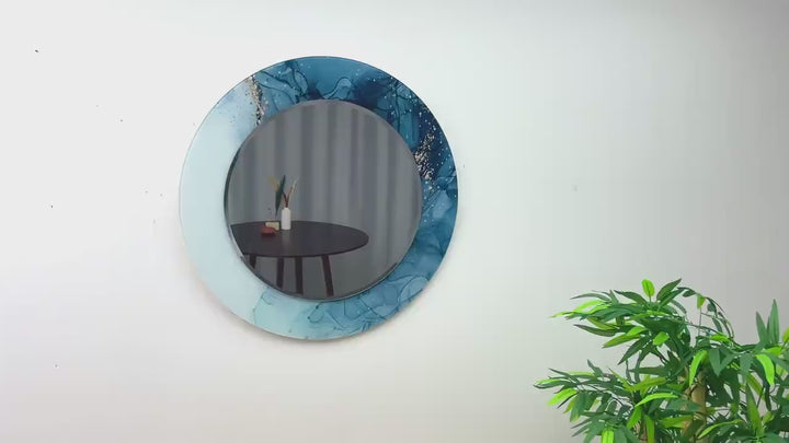 White & Blue Round Wall Mirrors