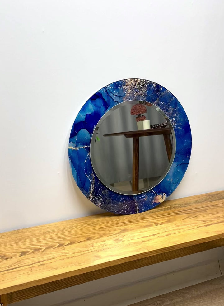 Blue Gold Details Marble Wall Mirror