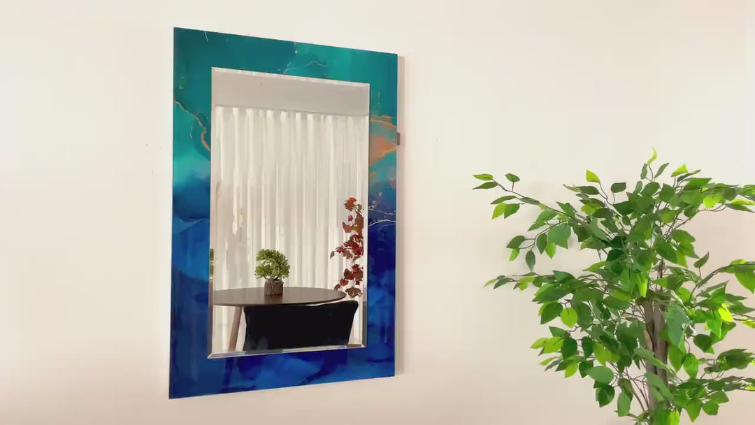 Green & Dark Blue Abstract Wall Mirrors