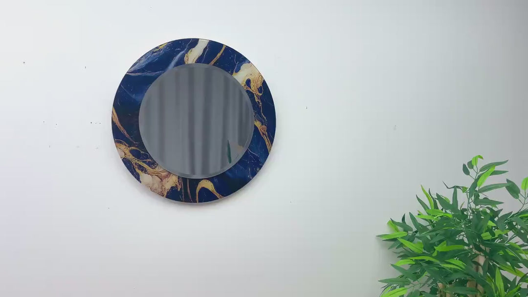 Dark Blue Golden Details Wall Mirrors