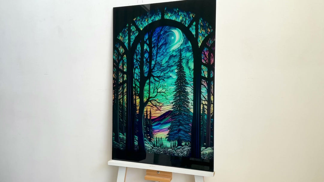 Stained Forest Glass Wall Decor for Living Room Spaces