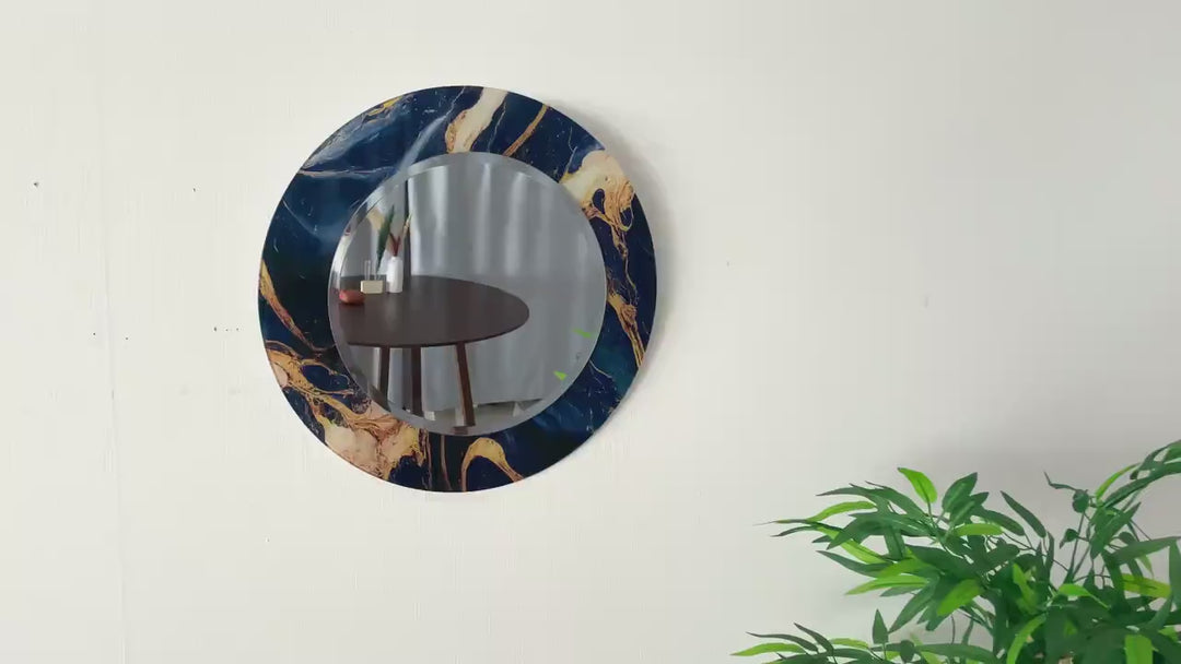 Navy Blue Golden Design Wall Mirrors